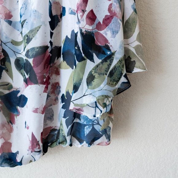Vince Camuto Floral Blouson Top Size Large Watercolor Print Sheer Sleeve Blouse - Picture 4 of 6